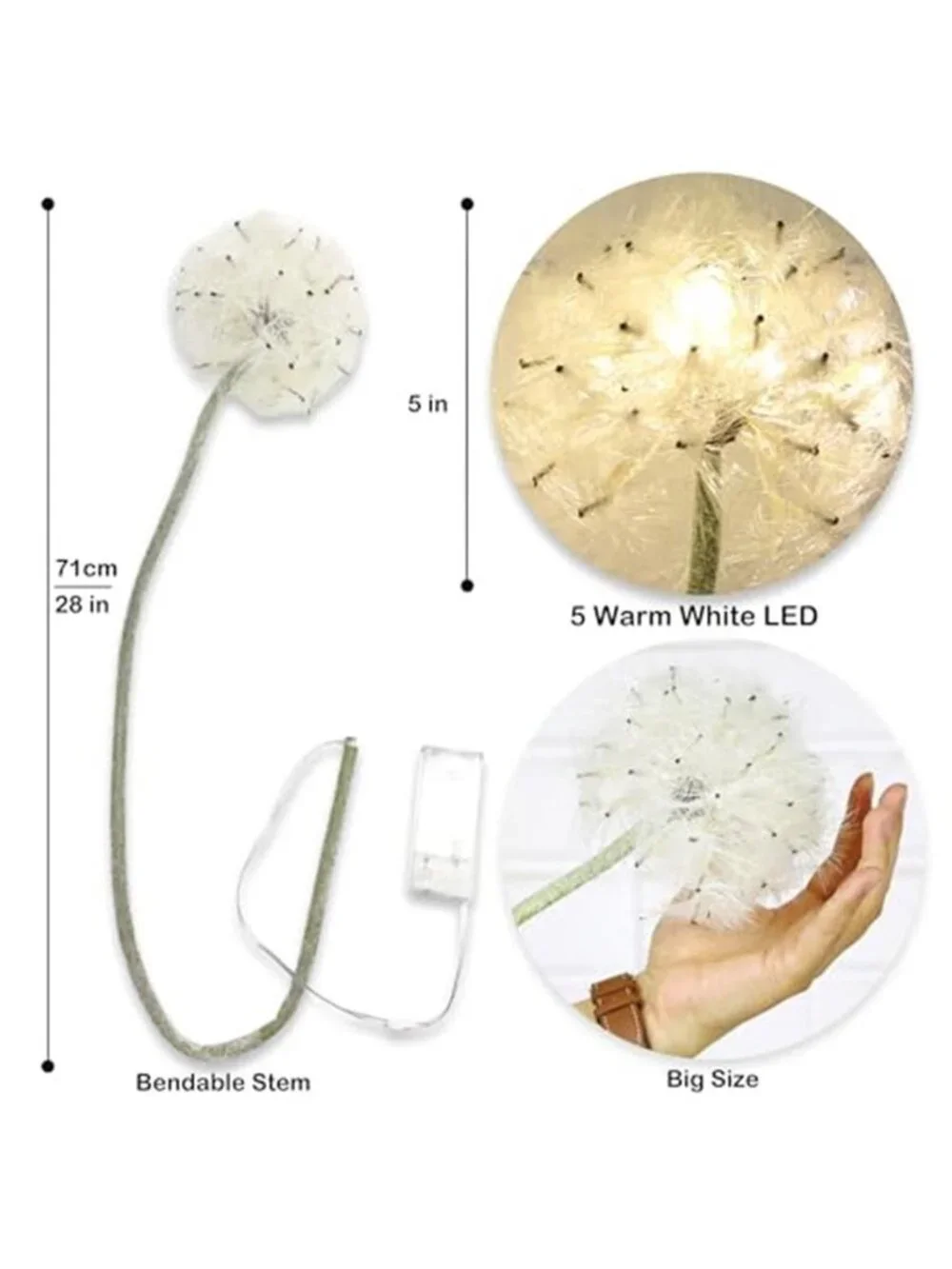 Artificial Dandelion Flowers with LED Lights with Timer Faux Dandelion Flowers